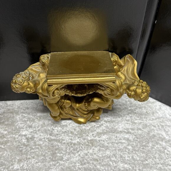 Vintage Cherub Angel Ornate Wall Gold Sconce Shelf Pair (2) - Picture 3 of 7